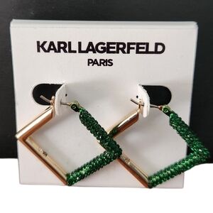 Karl Lagerfeld Paris Green & Gold-tone Square Earrings